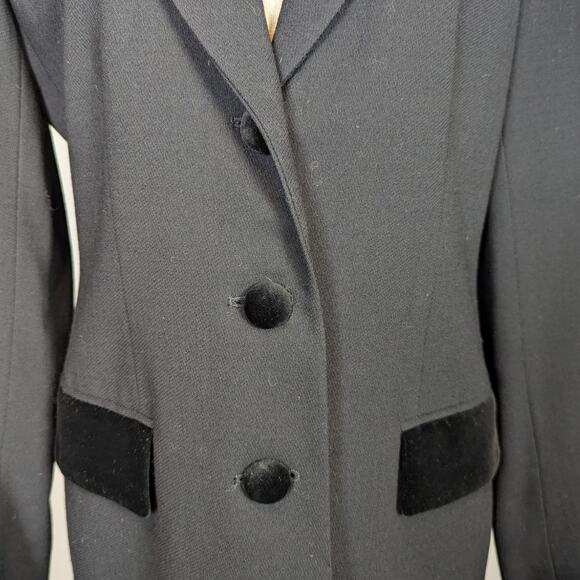 80s 90s Blazer A Line Anne Klein Velvet Trimmed Wool Blazer Black Size 2 - Picture 13 of 16